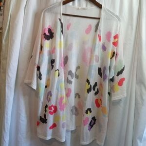 Phil Love Large Sheer White Kimono Cardigan Colorful Spots Summer Beach Casual